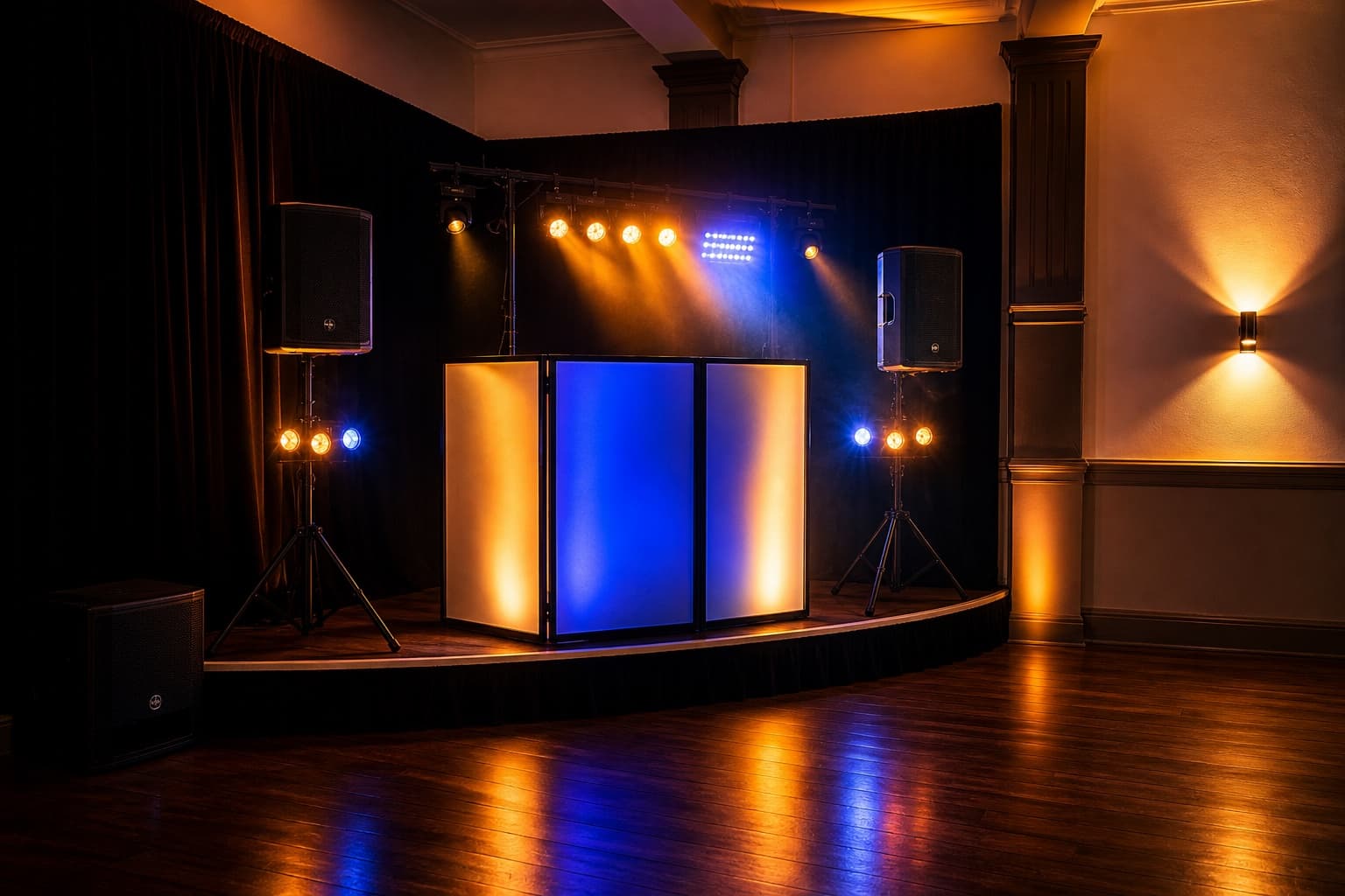 PureTone Events DJ setup with warm lighting in a function room